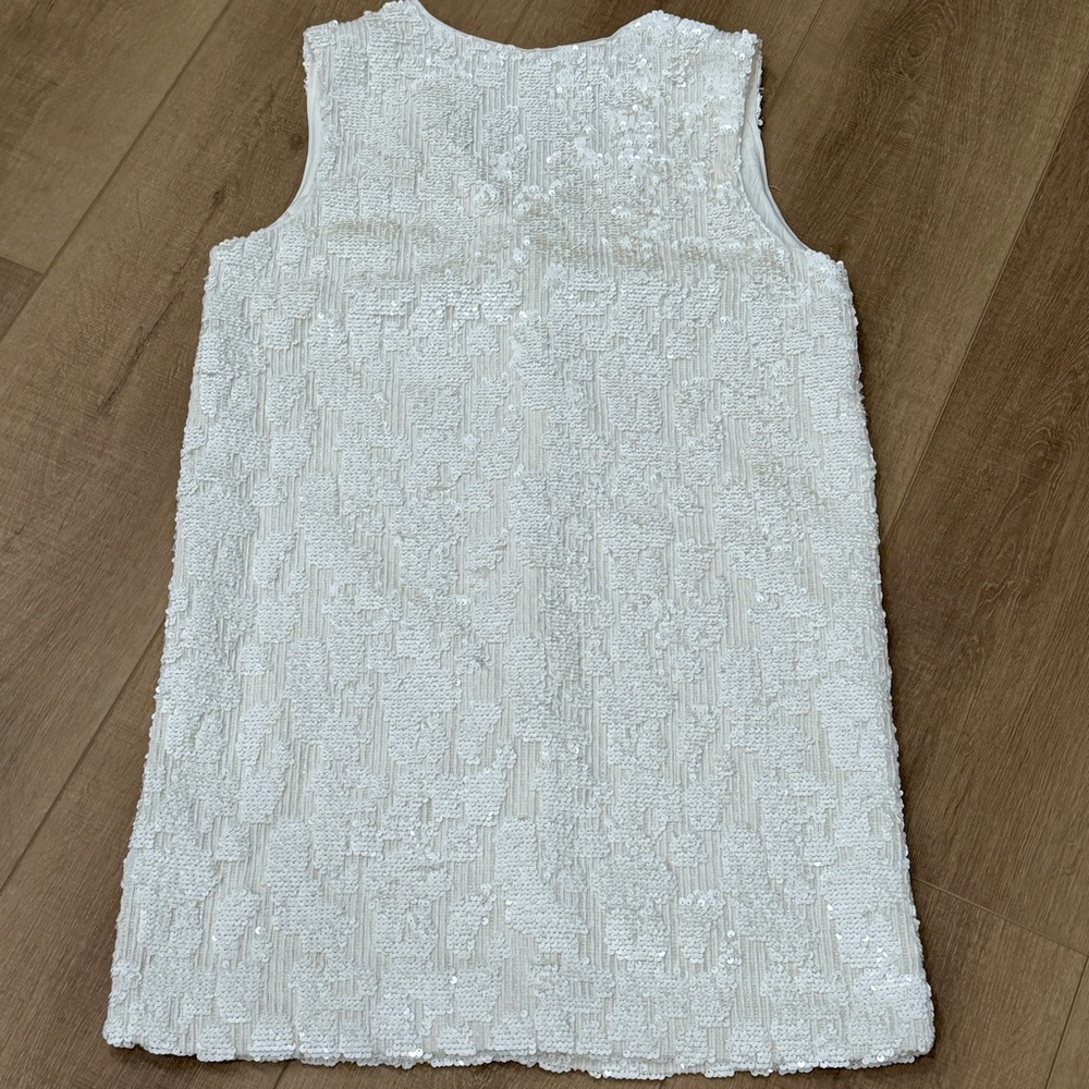 Anthropologie Sunday in Brooklyn White Sequin Vest Dress Medium SnapClose Formal - Picture 6 of 13